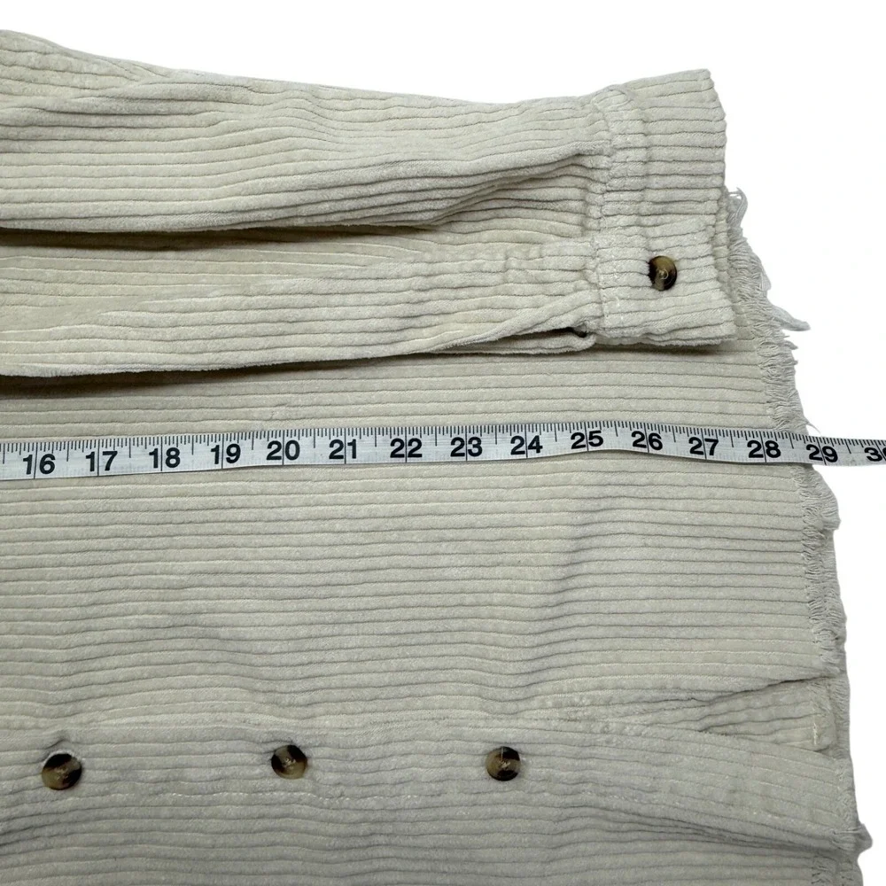 RSQ Mens Cream Wide Wale Corduroy Button Down Shirt Raw Hem XL Oversized Shacket